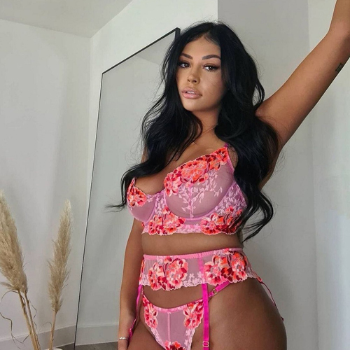 Rose Embroidery Garter Lingerie Set For Women