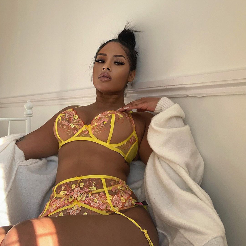 Ladies Yellow Embroidered Garter Lingerie
