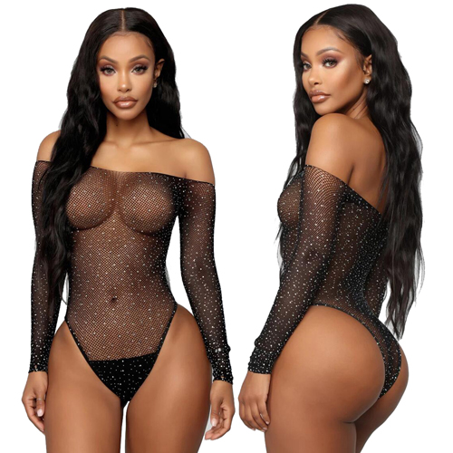 Ladies Diamond Mesh Teddy Bodysuit Lingerie