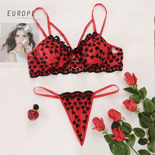 Ladies Burgundy G String Lace Lingerie Set
