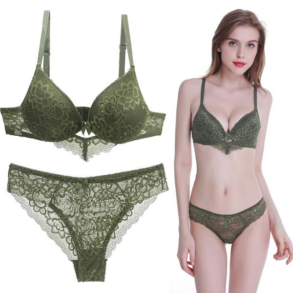 Ladies Emerald Green Bra Panty Set Size 34
