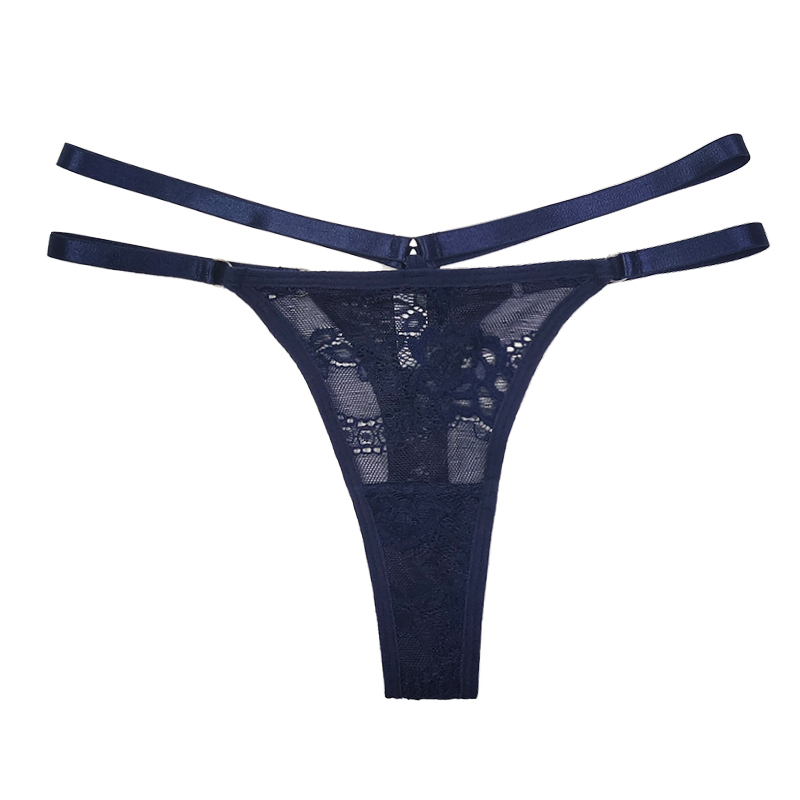 Ladies High Hip Petite Belt Blue Lace Thong