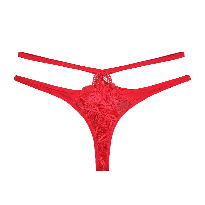 Women Hollow Out Red Nylon Lace Underwear