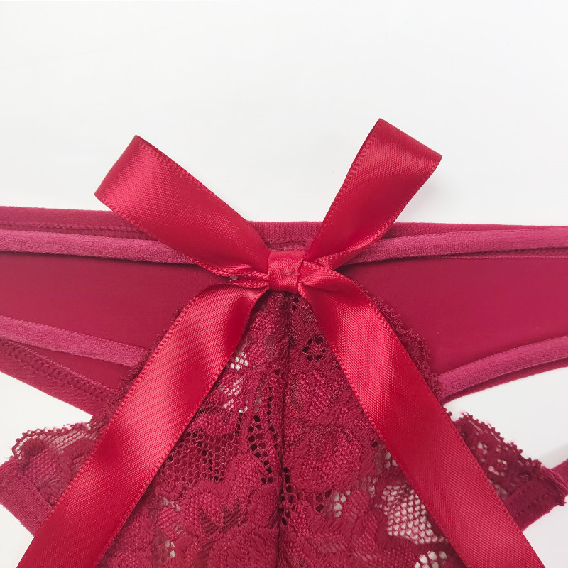 Women Sexy Silk Micro Low Rise Red Lace Thong