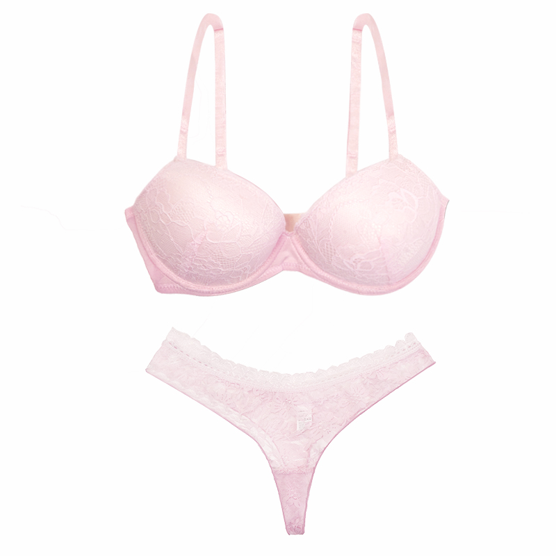 Women Pink Lace Sexy Push Up Bra Panty Set