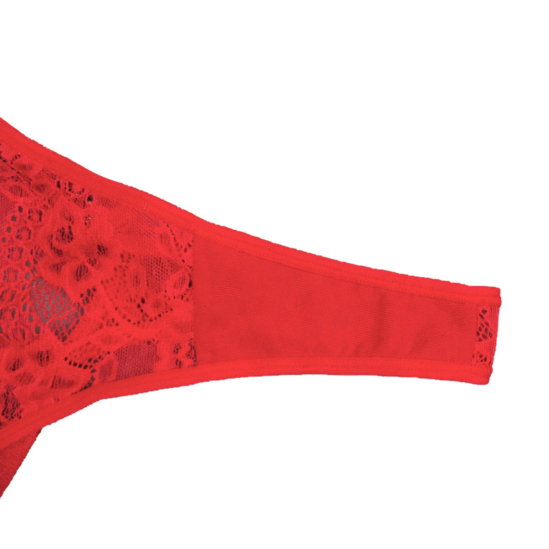 Ladies Red Sexy Hollow Out Lace Thong