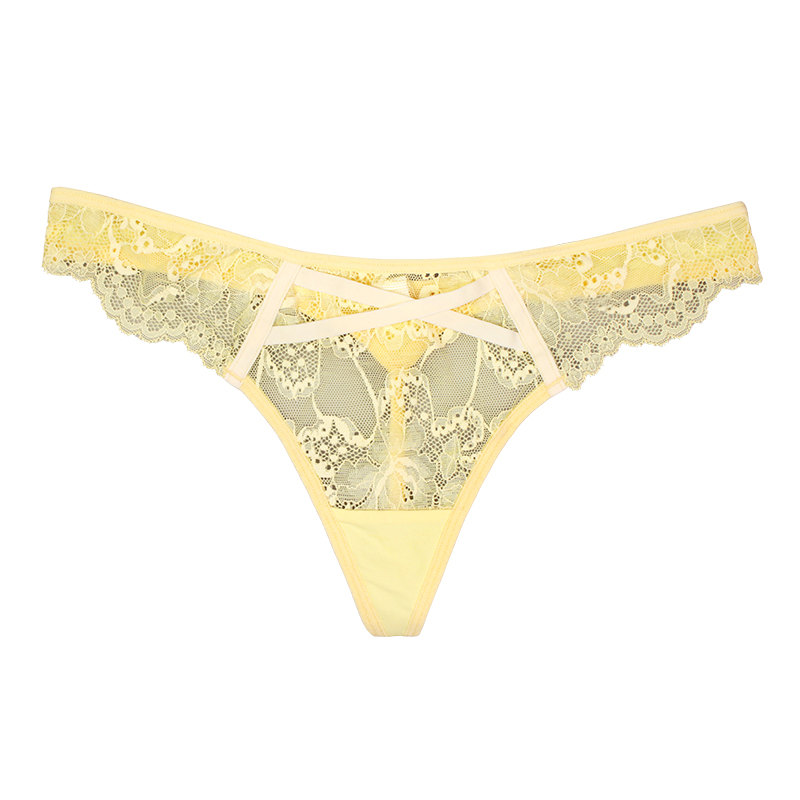Female Skimpy Yellow Lace Underwear Thong