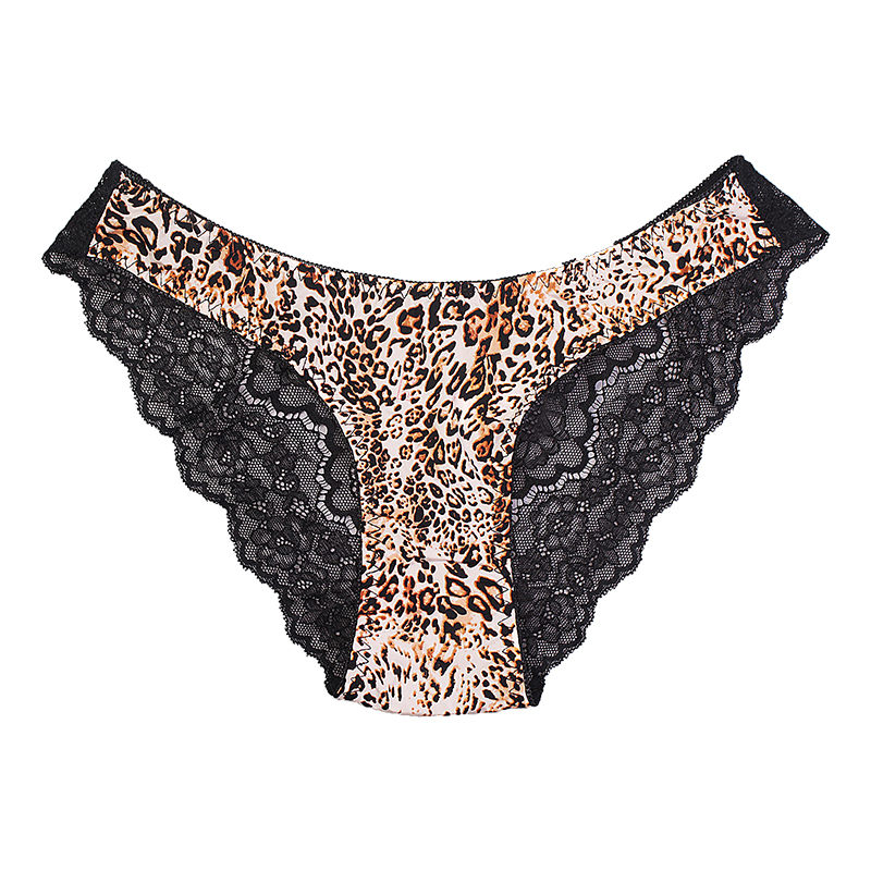 Women Black Leopard Print Lace Underwear