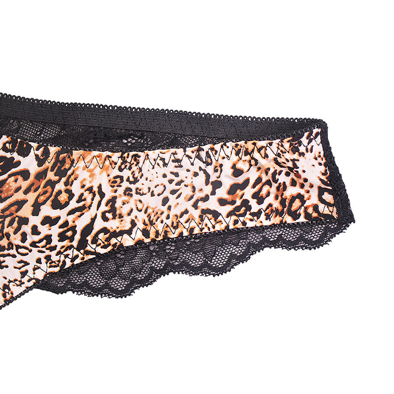 Women Black Leopard Print Lace Underwear