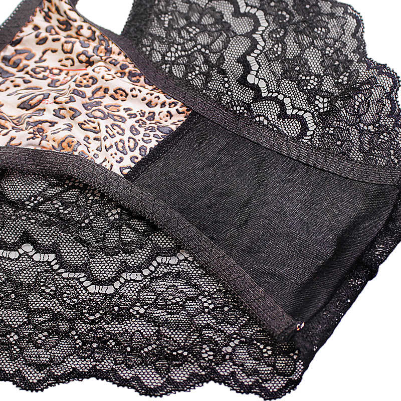 Women Black Leopard Print Lace Underwear
