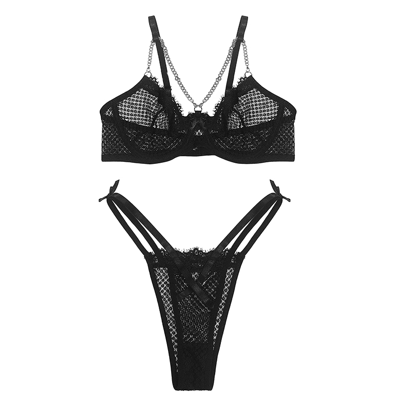 Ladies Sexy Chain Mesh Thong Lingerie Set