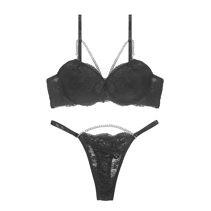 Ladies Sexy Fashion Chain Black Lace Lingerie