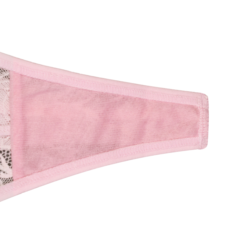 Ladies Skimpy Hollow Out Mesh Pink Lace Thongs