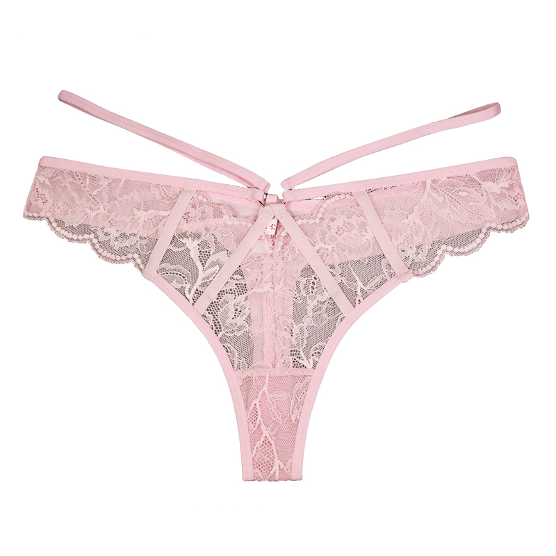 Ladies Skimpy Hollow Out Mesh Pink Lace Thongs
