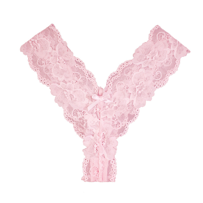 Ladies Cute Cotton Pink Silk Lace Panties V Thongs