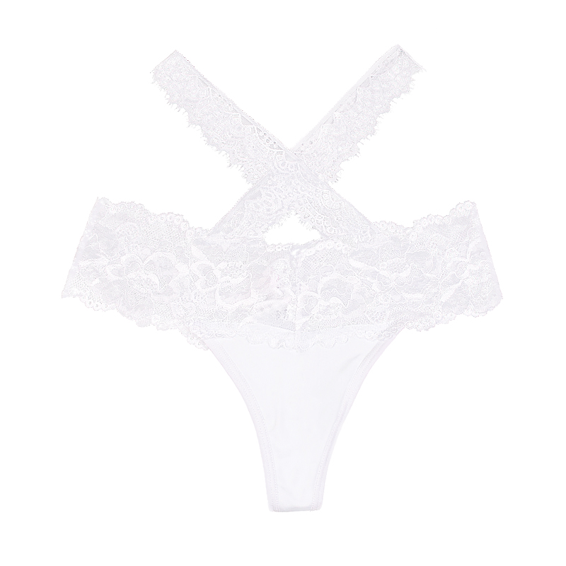 Women Sparkly High Waist White Lace Undies Thong