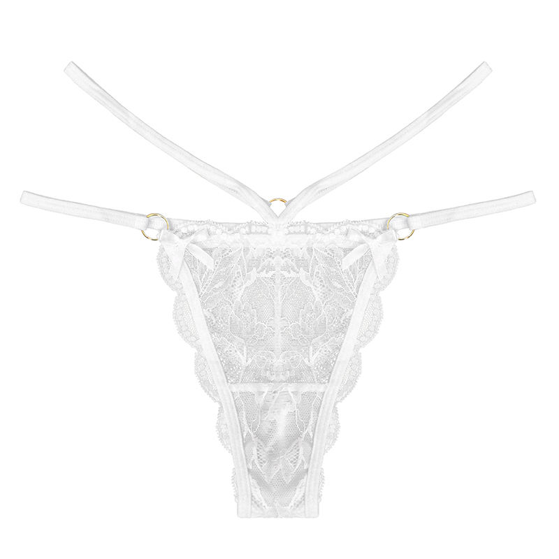 Women Transparent Lace Nude Hip Bow Thong Panties