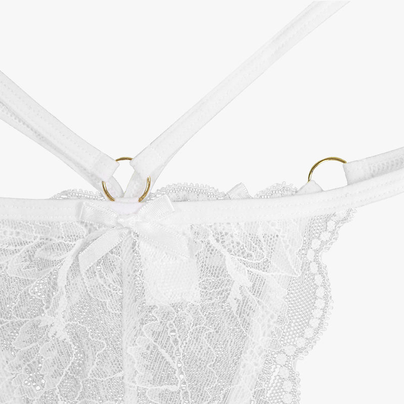Women Transparent Lace Nude Hip Bow Thong Panties
