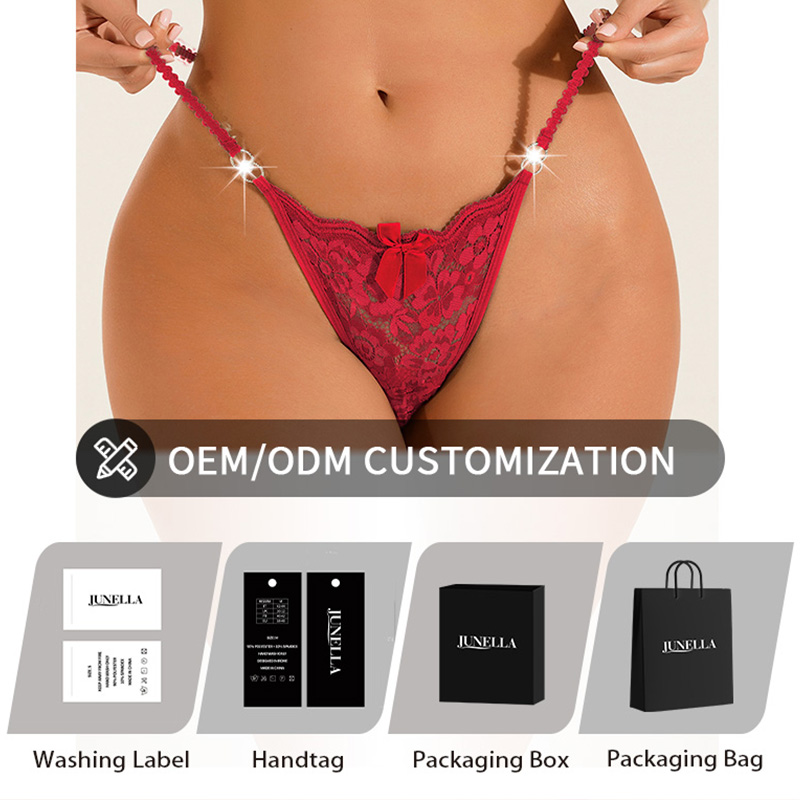 Women Wearing Sexy Red Lace G Strings Thong