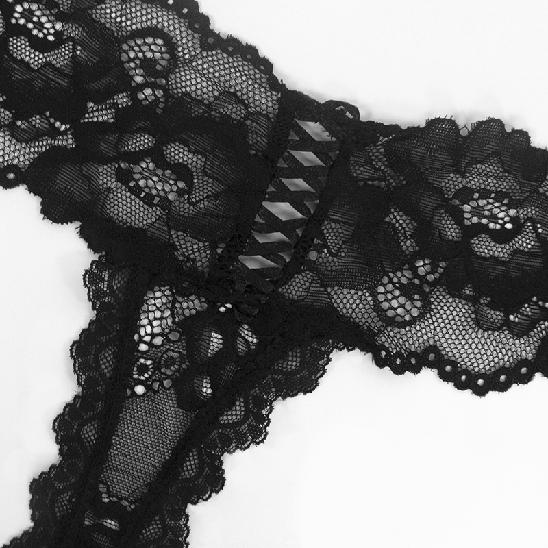 Sexy Lace Back Cut Out Stappy Black G String