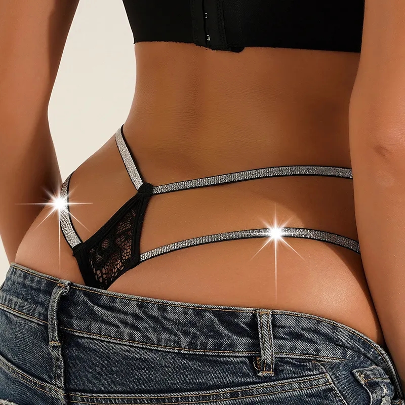 Women's Glitter Cut Out Sexy Lace Thongs Panty
