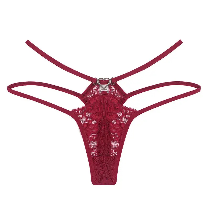 Women Sexy Metal Heart Low-waist Lace Panties
