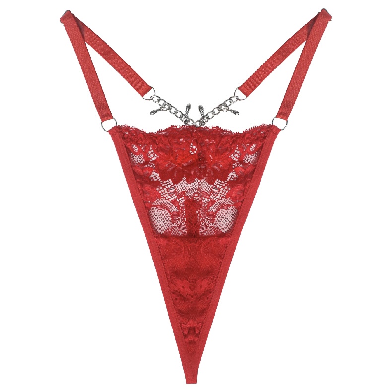 Sexy Erotic Metal Chain Splice Transparent Lace Thin Strap Thongs