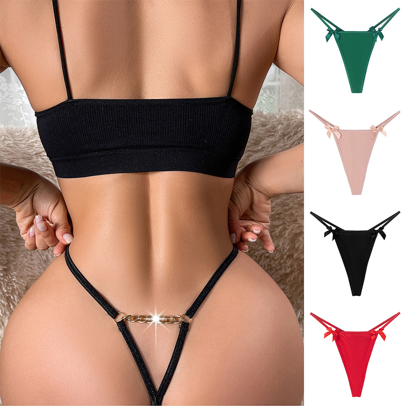 Ladies Personalised Metal Chain Black G String