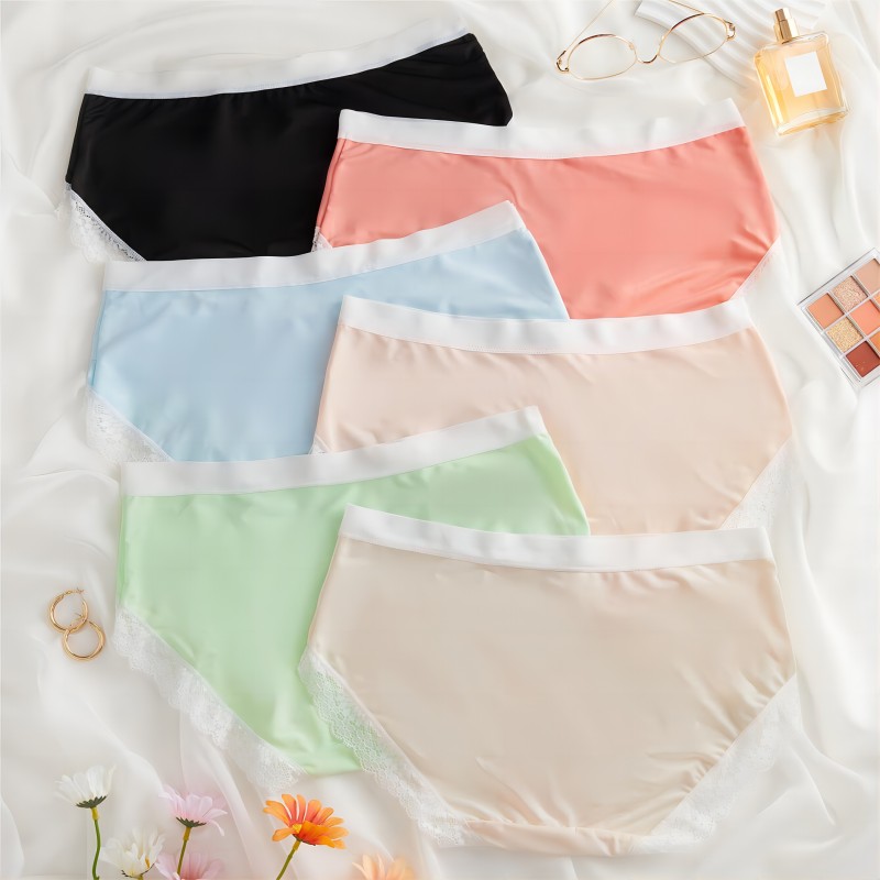 Women Multicolor Contrast Floral Lace Trim Brief