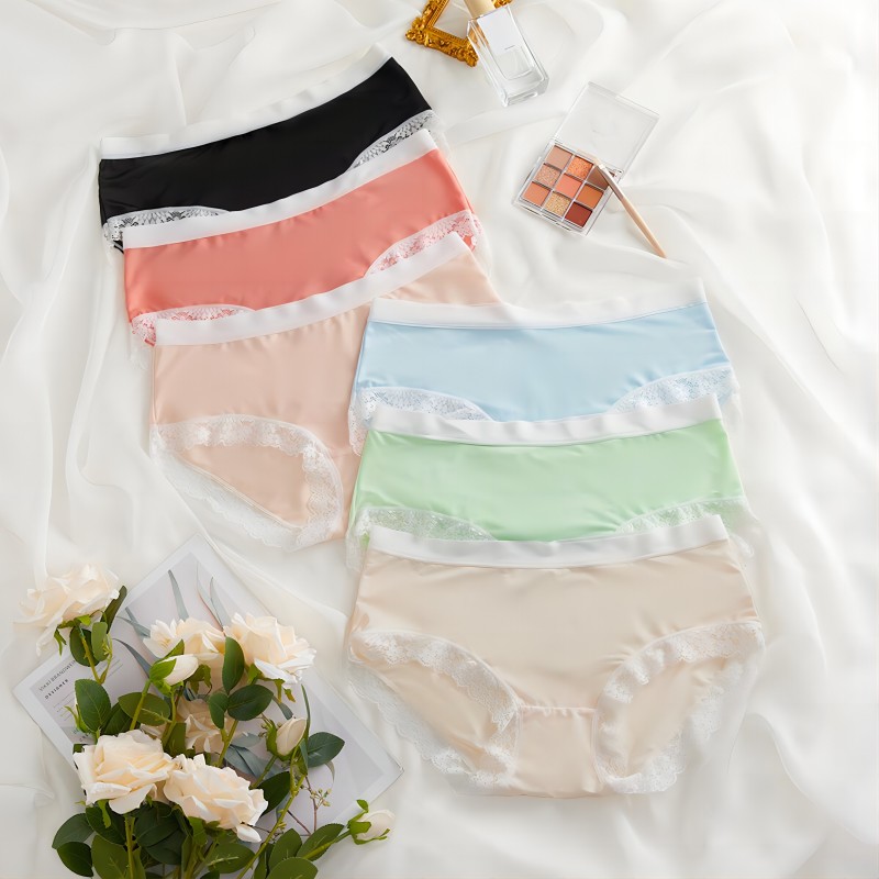 Women Multicolor Contrast Floral Lace Trim Brief