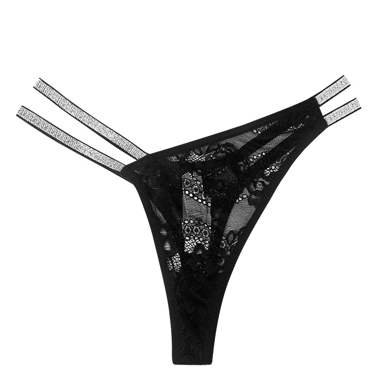 Sexy Transparent Lace Hollow Out Glitter Strap G-string