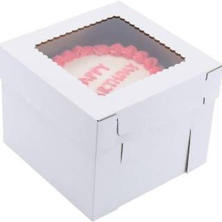 scatola per torta in kraft ondulato bianco con finestra