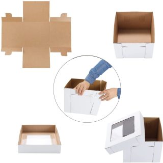 scatola per torta in kraft ondulato bianco con finestra