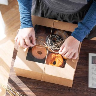 kraft con ventana marrón pastel panadería cajas