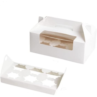 com alça branca com caixas de cupcake de janela