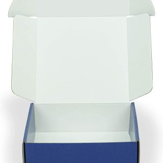 e flauta caja de cartón corrugado azul