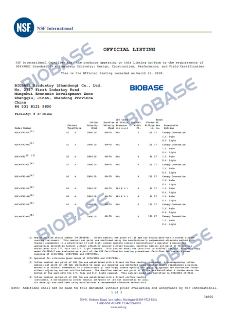 Шкаф биобезопасности-NSF-ANSI 49 ПЕРЕЧЕНЬ-3R900