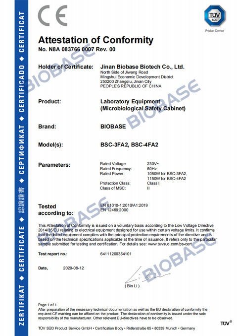 EN61010-1 EN12469 Certificat CE