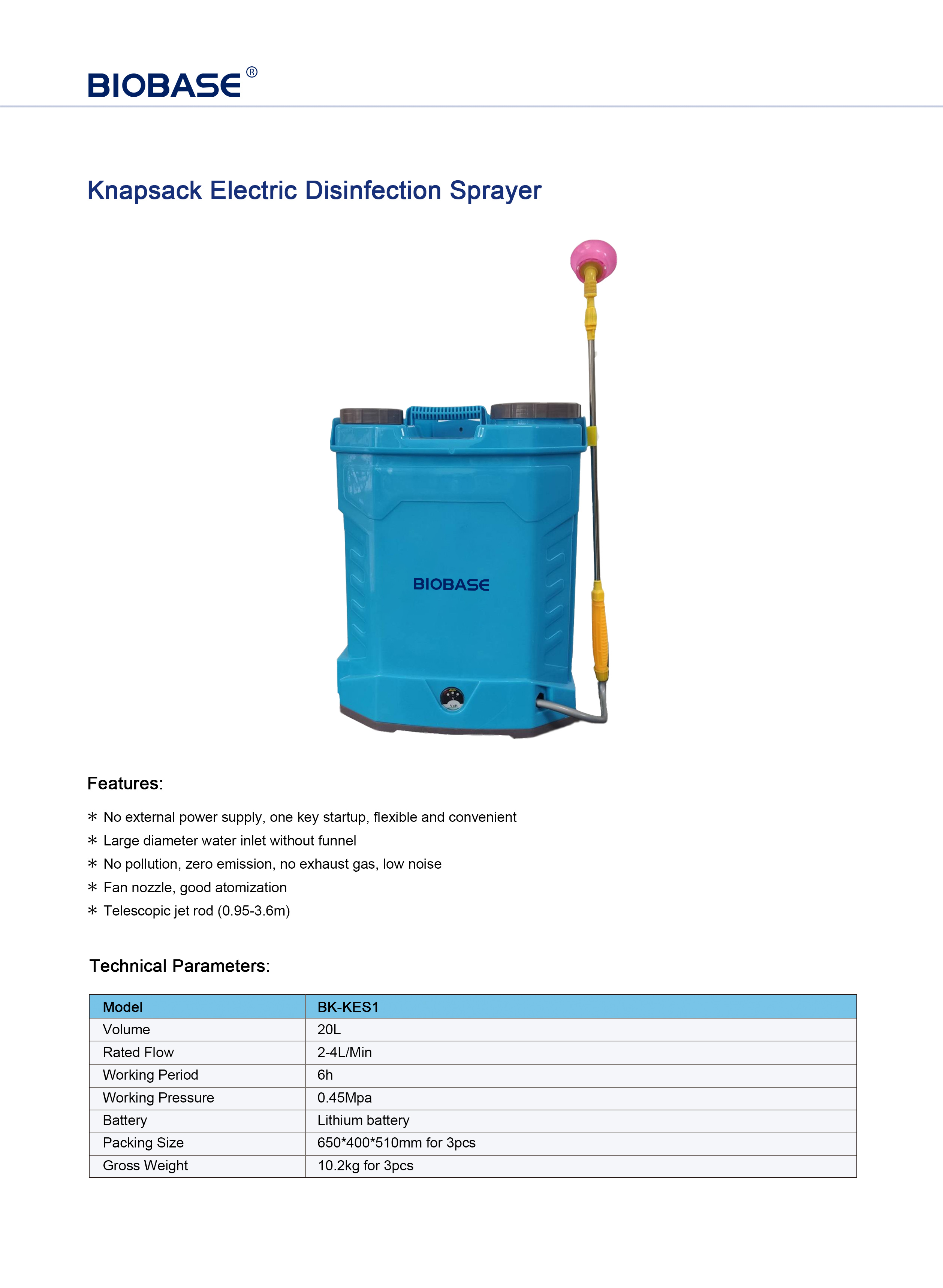 Knapsack Electric Disinfection Sprayer
