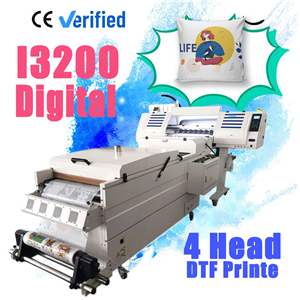 A 4-head DTF I3200 printer with a 60cm wide print is used for custom-made short-sleeved shirts, calendars, and hats.