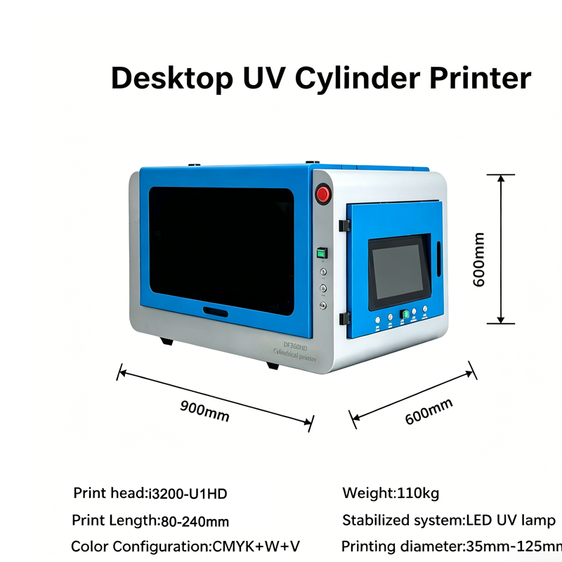 XBH BT 360 High-Speed ​​Desktop UV Bottle Printer with 360° Rotating Cylinder, Adaptable to Printing Multiple Bottle and Jar Sizes