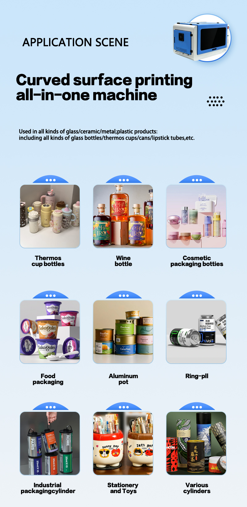 XBH BT 360 High-Speed ​​Desktop UV Bottle Printer with 360° Rotating Cylinder, Adaptable to Printing Multiple Bottle and Jar Sizes