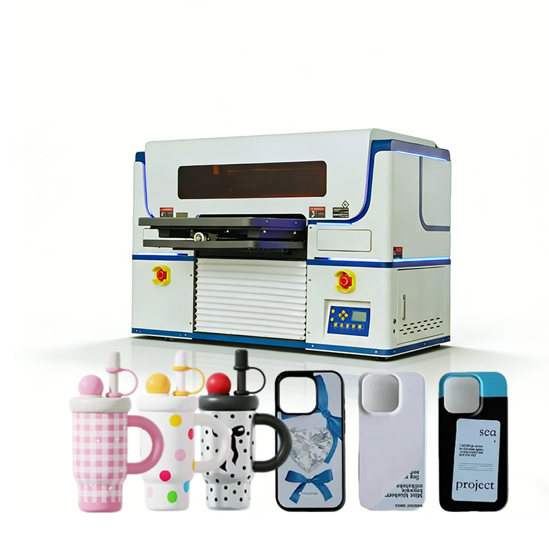 Visual Design 5065: 3-Printhead Flatbed UV Printer (A1/A2 Format) — Suitable for printing on acrylic, wood, tiles, bottles, and mobile phone cases.