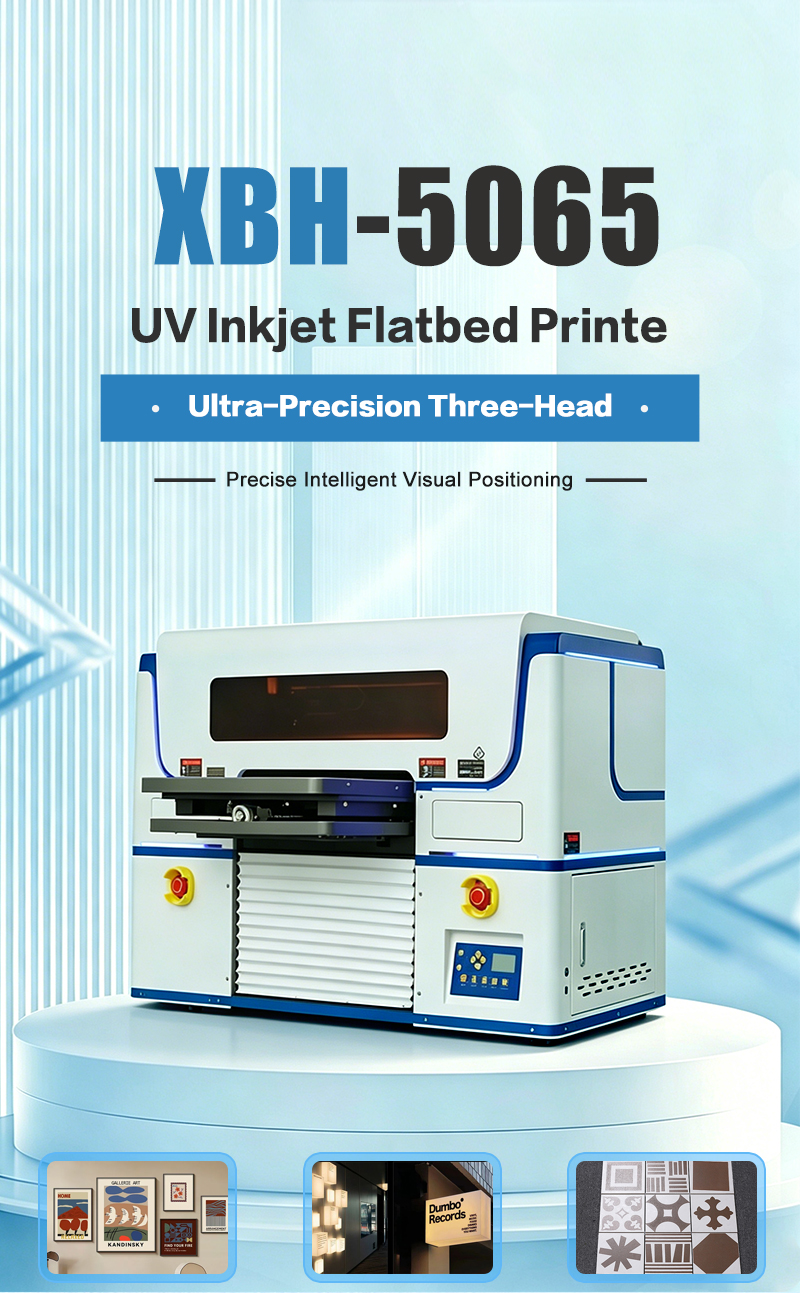 Visual Design 5065: 3-Printhead Flatbed UV Printer (A1/A2 Format) — Suitable for printing on acrylic, wood, tiles, bottles, and mobile phone cases.
