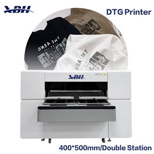 The XBH fully automatic dual-station A3-size DTG garment printer is suitable for apparel printing.