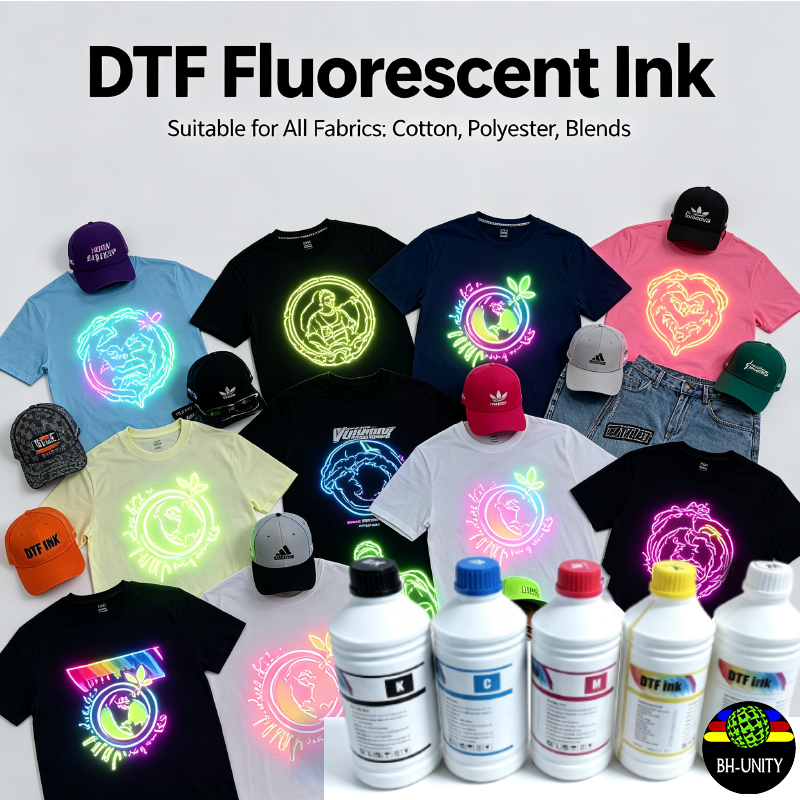 BH-UNITY DTF Fluorescent Pigment Ink 1000ml Anti-Clog Heat Transfer Ink for I3200 XP600 Printhe