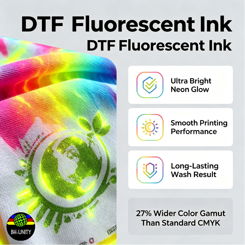 BH-UNITY DTF Fluorescent Pigment Ink 1000ml Anti-Clog Heat Transfer Ink for I3200 XP600 Printhe