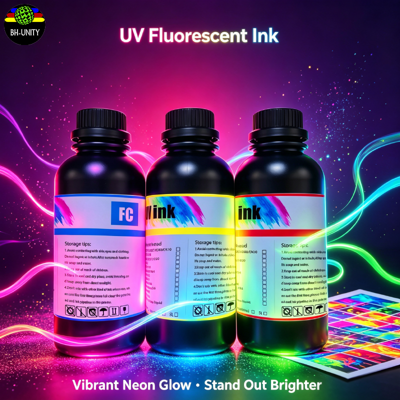 XBH UV Fluorescent Ink 1000ml Neon Bright Fast Curing UV Printing Ink for Hard Substrates