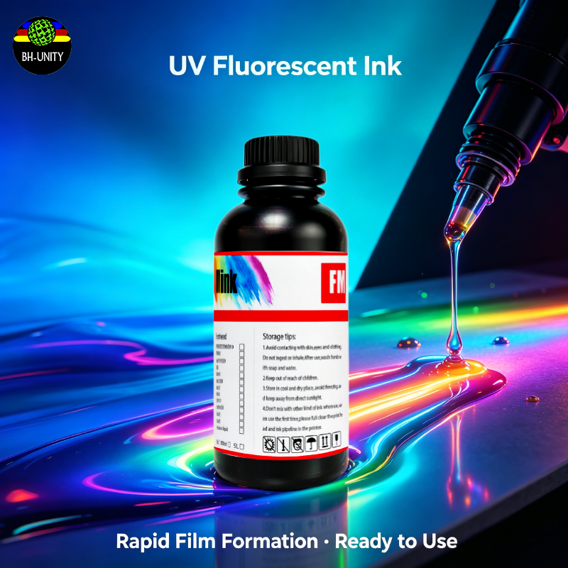 XBH UV Fluorescent Ink 1000ml Neon Bright Fast Curing UV Printing Ink for Hard Substrates