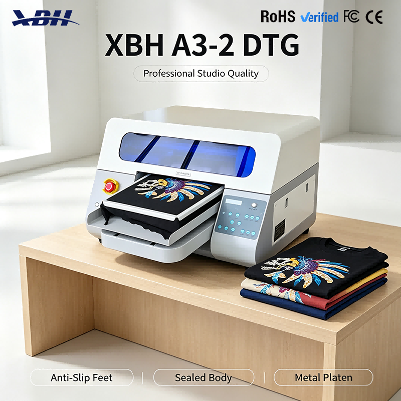 XBH A3-2 DTG Printer - Dual EPS F1080 Printheads 3-Min Full A3 Printing